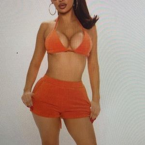 Fashion Nova barely there short set (orange)